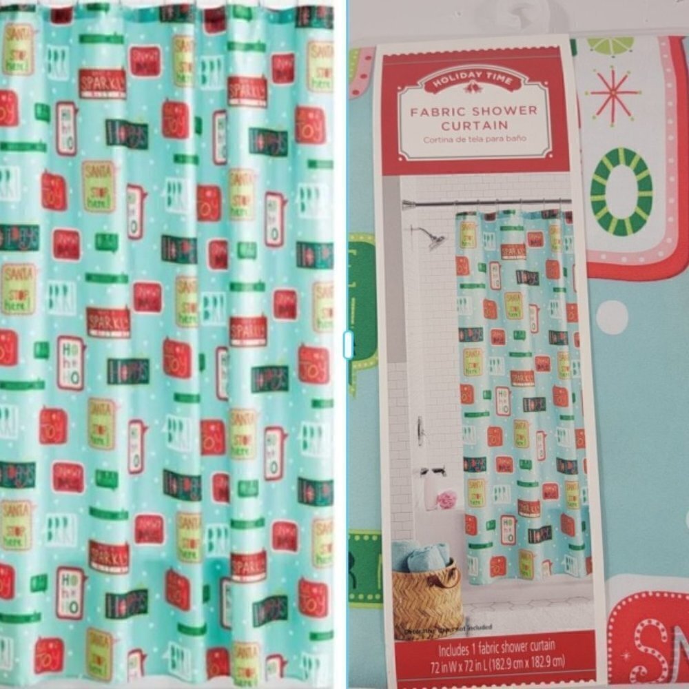 Holiday Time HOLIDAY GREETINGS Graphic Fabric Shower Curtain - 72”x 72”